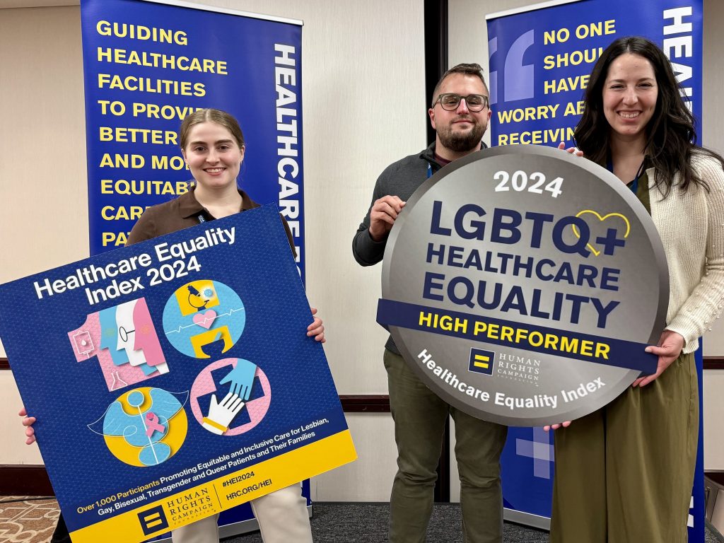 From left to right: University of Michigan Health-West employees, Eva VanWyck, Thomas Pierce and Cassie Fancher at the Accelerating Health Equity Conference in Kansas City, Missouri. (May 8, 2024)